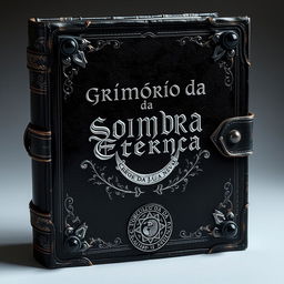 A design for an ancient and mystical grimoire cover titled 'Grimório da Sombra Eterna'