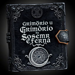 A design for an ancient and mystical grimoire cover titled 'Grimório da Sombra Eterna'