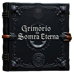 A design for an ancient and mystical grimoire cover titled 'Grimório da Sombra Eterna'