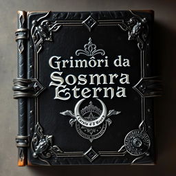 A design for an ancient and mystical grimoire cover titled 'Grimório da Sombra Eterna'