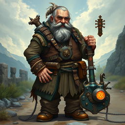 A captivating illustration of an older male D&D dwarf artificer, brimming with character and wisdom gleaned from years of experience