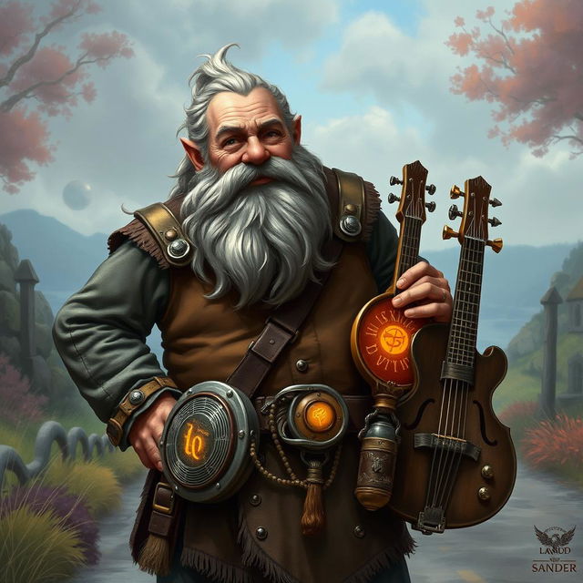 A captivating illustration of an older male D&D dwarf artificer, brimming with character and wisdom gleaned from years of experience