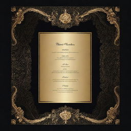 Create a sophisticated and luxurious background for a price list in a black and gold style, featuring intricate and elegant designs.