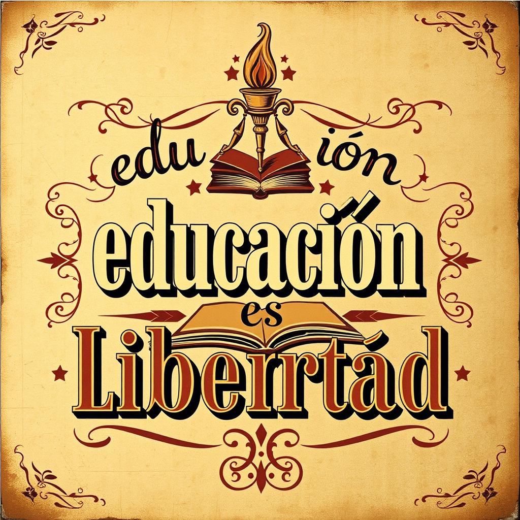 A vintage-style street art poster with the phrase "educación es libertad