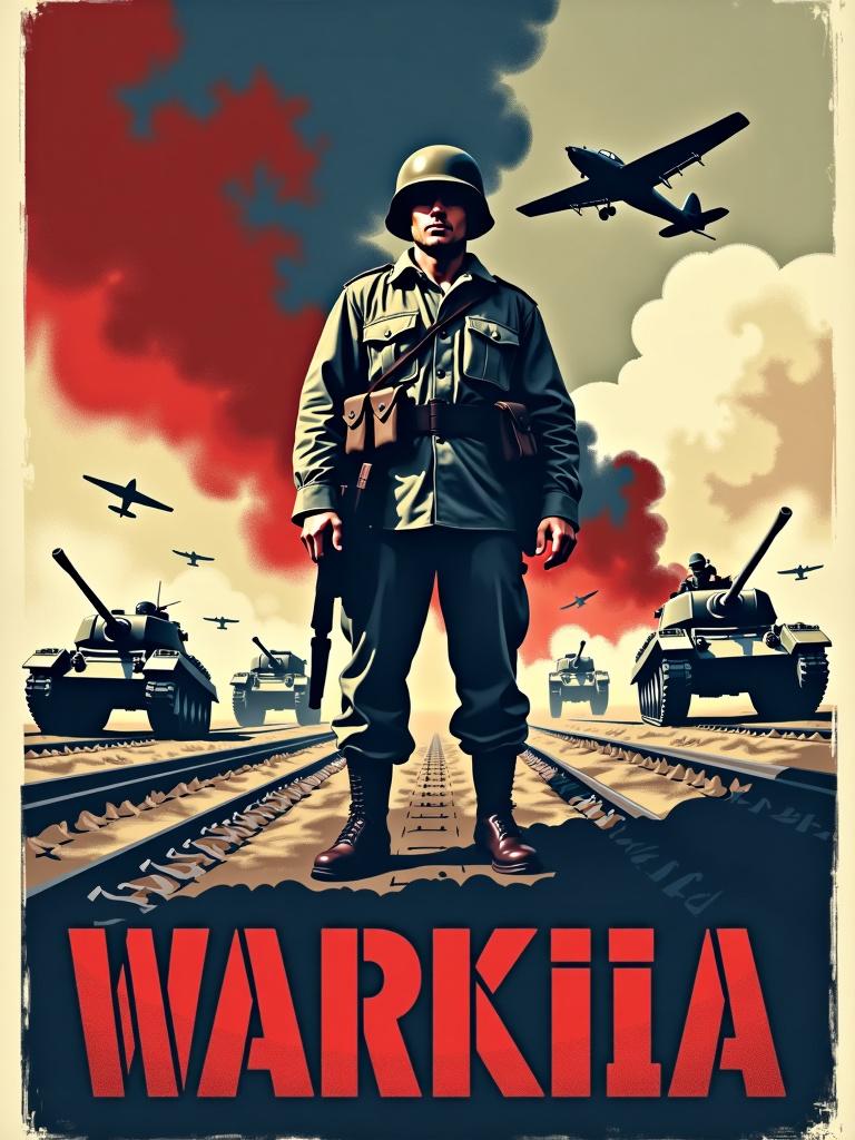 A dramatic and intense World War II poster design illustrating a pivotal scene