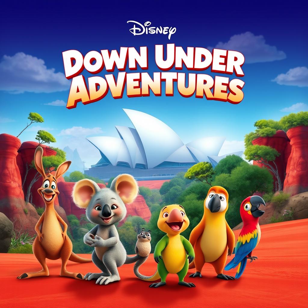 A vibrant and captivating Disney Pixar style movie cover for a new animated film set in Australia