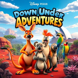 A vibrant and captivating Disney Pixar style movie cover for a new animated film set in Australia