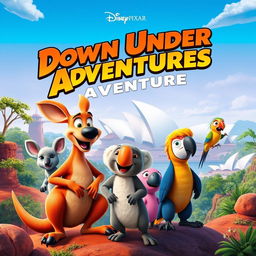 A vibrant and captivating Disney Pixar style movie cover for a new animated film set in Australia