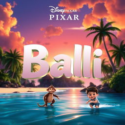 A vibrant and captivating front cover for a new Disney Pixar movie titled "Bali"