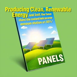 A captivating ebook cover design titled 'Producing Clean, Renewable Energy and Lowering the Cost of Solar Panels by Up to 85%'