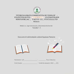 A formal and academic cover page design for a school document with the following details: 'Telebachillerato Comunitario de Tiholop, Yaxcabá, Yucatán', 'Módulo: Lengua, Comunicación y Cultura Digital 3', 'Docente: Lic