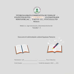 A formal and academic cover page design for a school document with the following details: 'Telebachillerato Comunitario de Tiholop, Yaxcabá, Yucatán', 'Módulo: Lengua, Comunicación y Cultura Digital 3', 'Docente: Lic