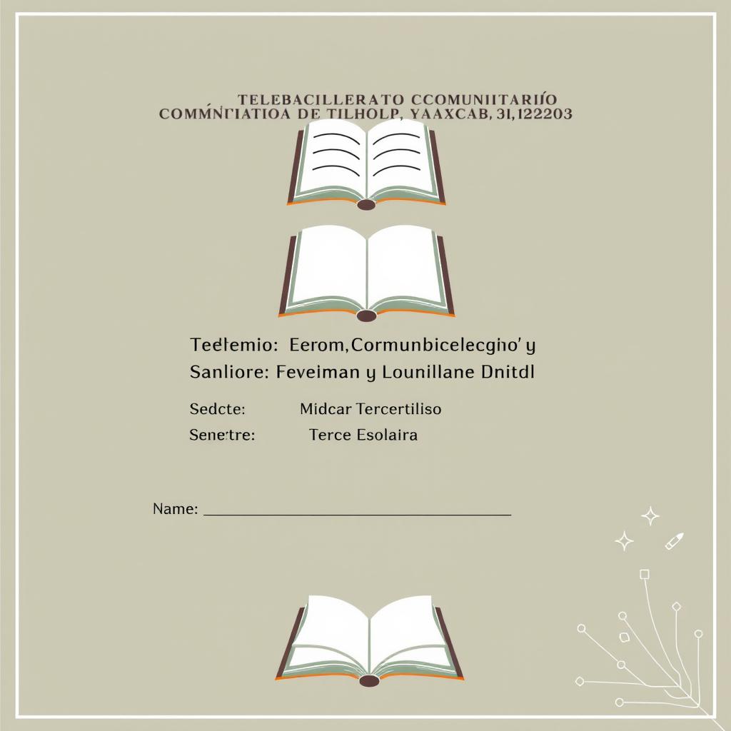 A formal and academic cover page design for a school document with the following details: 'Telebachillerato Comunitario de Tiholop, Yaxcabá, Yucatán', 'Módulo: Lengua, Comunicación y Cultura Digital 3', 'Docente: Lic