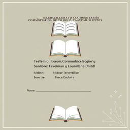 A formal and academic cover page design for a school document with the following details: 'Telebachillerato Comunitario de Tiholop, Yaxcabá, Yucatán', 'Módulo: Lengua, Comunicación y Cultura Digital 3', 'Docente: Lic