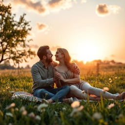 A romantic scene featuring a couple in a picturesque setting