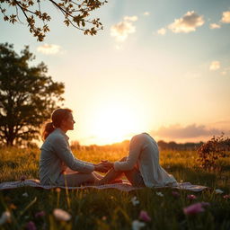 A romantic scene featuring a couple in a picturesque setting