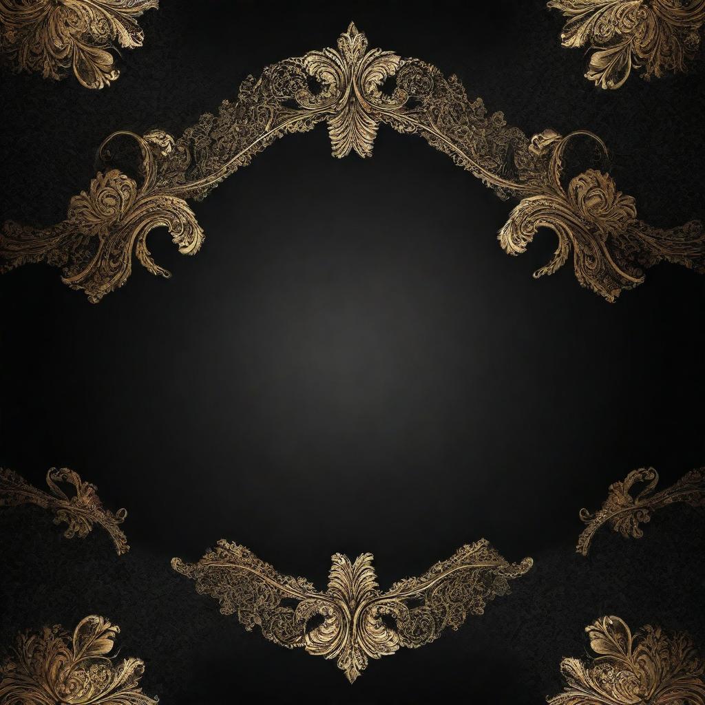 Design a luxurious black and gold themed background for a price list with elegant and intricate details.