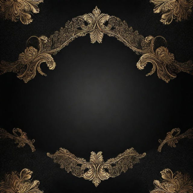 Design a luxurious black and gold themed background for a price list with elegant and intricate details.