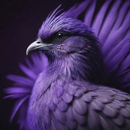 A close-up image of a bird with plumage glowing in ultra violet tones, highlighting the intricate feather details and the bird's regal stance.