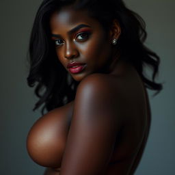 A seductive woman with a dark complexion, showcasing voluptuous curves and an alluring silhouette