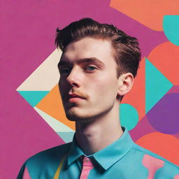 A cool and unique profile picture featuring a blend of retro and modern aesthetics with vibrant colors and abstract geometry.