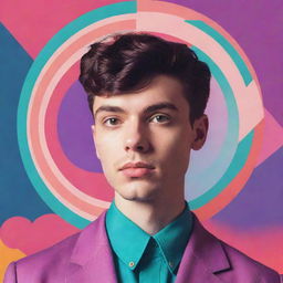 A cool and unique profile picture featuring a blend of retro and modern aesthetics with vibrant colors and abstract geometry.