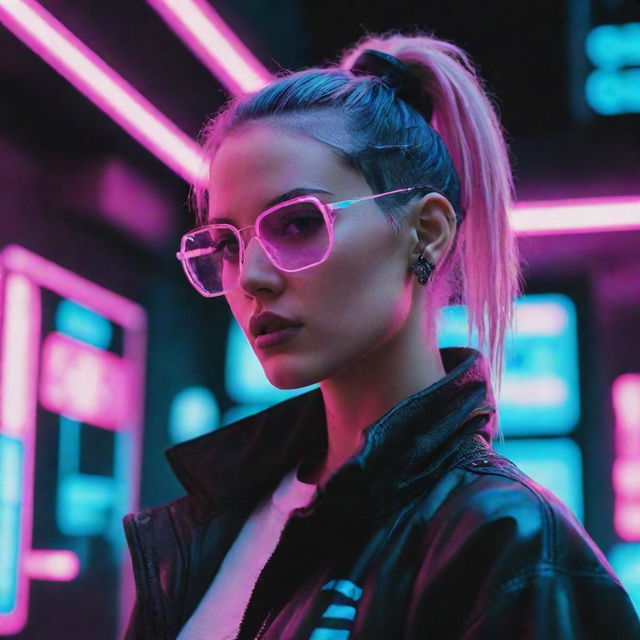 An unorthodox yet trendy profile picture composed of neon cyberpunk aesthetics infused with pop culture elements.