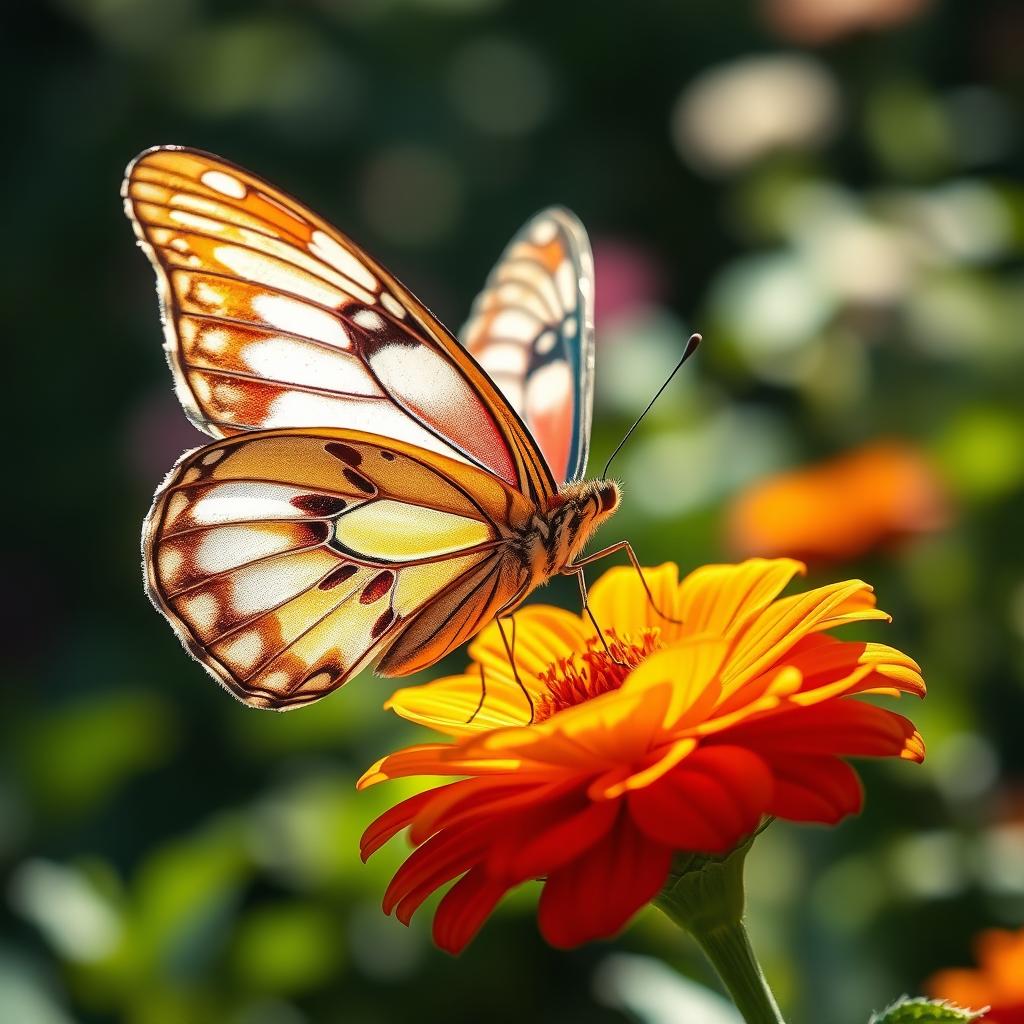 A stunningly detailed butterfly perched delicately on a vibrant flower