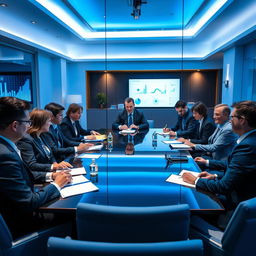 A professional and formal legal business meeting taking place in a corporate setting