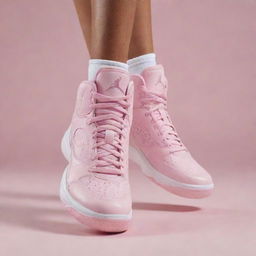 Innovative and never-before-seen light pink Jordan-style sneakers designed specifically to be worn by the super-feminine 'Angelica Arrows' basketball team.