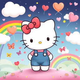 A cute and charming depiction of Hello Kitty, the iconic white anthropomorphic cat with a red bow on her left ear and no mouth