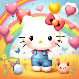 A cute and charming depiction of Hello Kitty, the iconic white anthropomorphic cat with a red bow on her left ear and no mouth