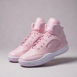 Innovative and never-before-seen light pink Jordan-style sneakers designed specifically to be worn by the super-feminine 'Angelica Arrows' basketball team.