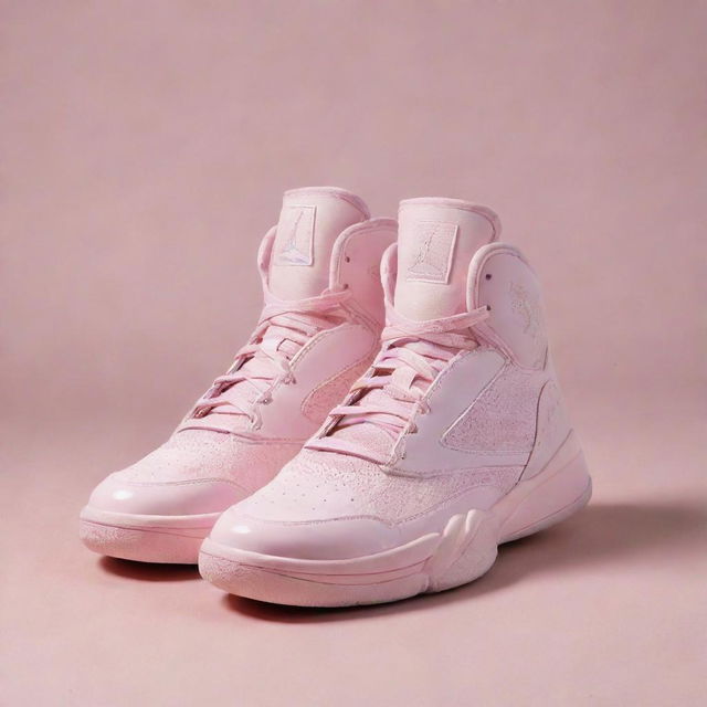 Innovative and never-before-seen light pink Jordan-style sneakers designed specifically to be worn by the super-feminine 'Angelica Arrows' basketball team.