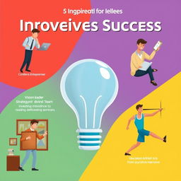 A dynamic and inspirational scene depicting five different innovative and creative ideas for achieving success