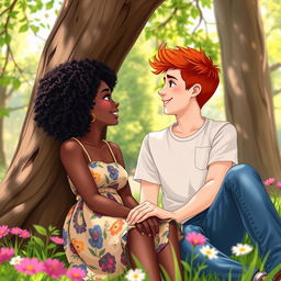 Book cover illustration in 2D featuring a teenage couple