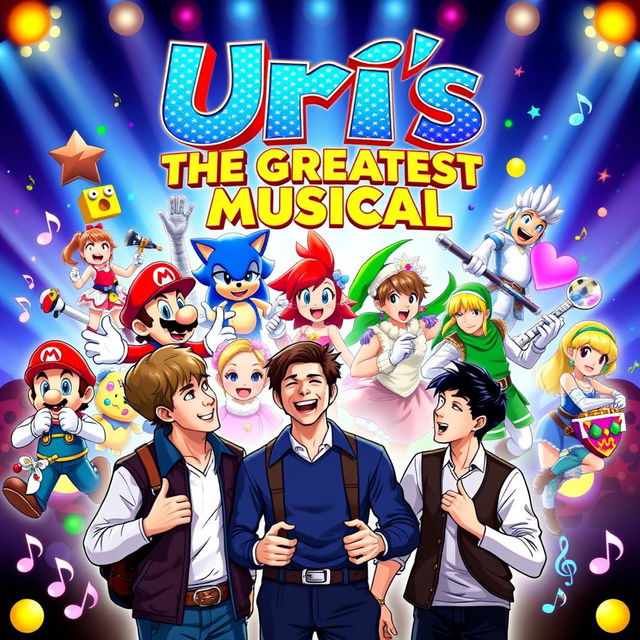 A dazzling and energetic poster for "Uri's: The Greatest Musical" with an adventurous spirit