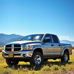 A Dodge Dakota pickup truck parked in a scenic rural landscape