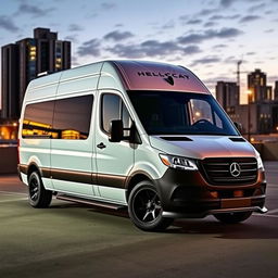 A Dodge Sprinter van with a sporty and powerful SRT Hellcat design, capturing the essence of high performance with sleek lines and an aggressive stance