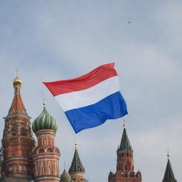 Russian flag fluttering in the breeze on Red Square