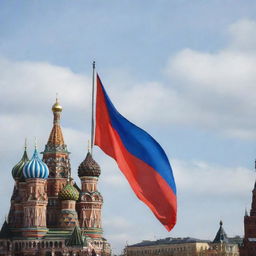 Russian flag fluttering in the breeze on Red Square