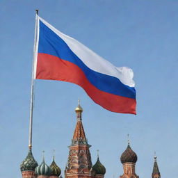 Russian flag fluttering in the breeze on Red Square