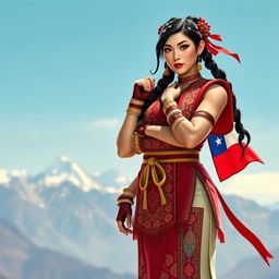 Chun-Li from Street Fighter reimagined with a Chilean cultural theme