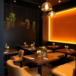 A small, stylish restobar interior featuring six small tables, each designed for intimate gatherings