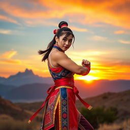 Chun Li depicted as a Chilean, wearing traditional Chilean attire with elements of her iconic costume