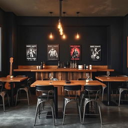 A rock-themed minimalist restobar interior with a rustic touch