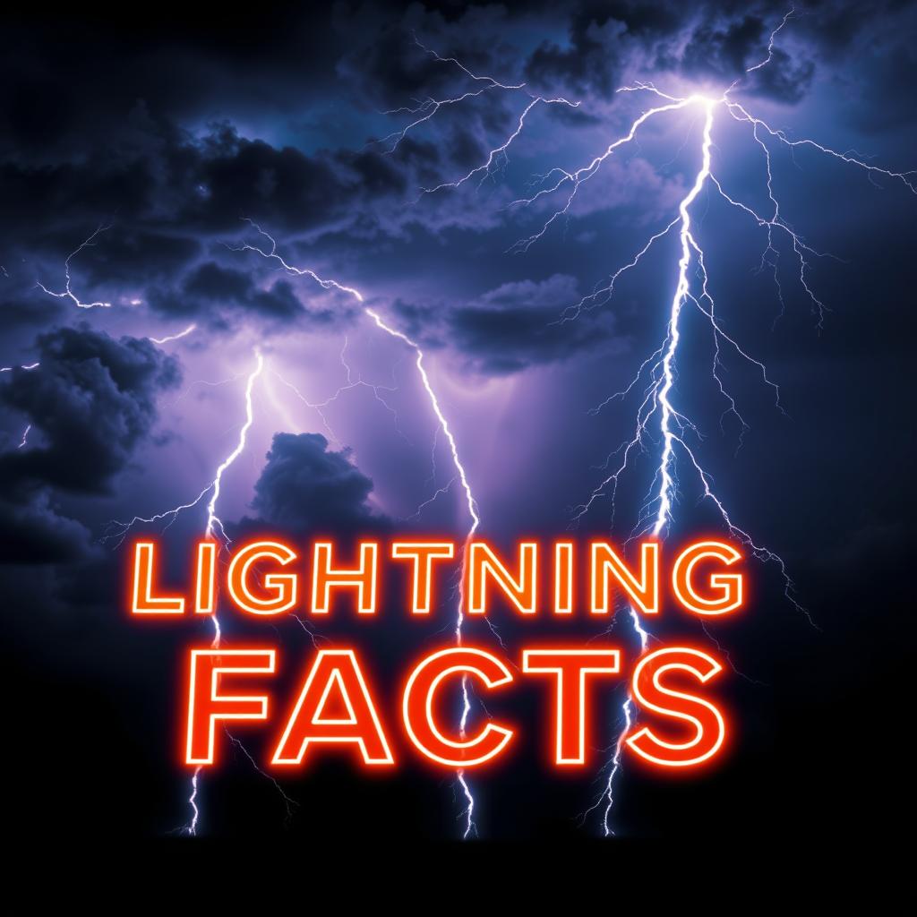 A dynamic image featuring the bold text 'Lightning Facts' at the forefront, set against a dramatic sky filled with vibrant, electrifying lightning bolts