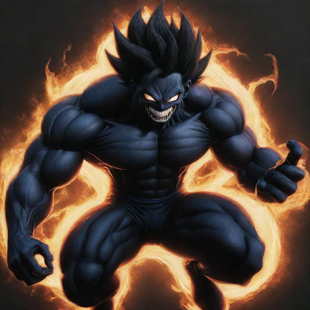 Goku from Dragon Ball Z imbued with the characteristics and features of Marvel's Venom.