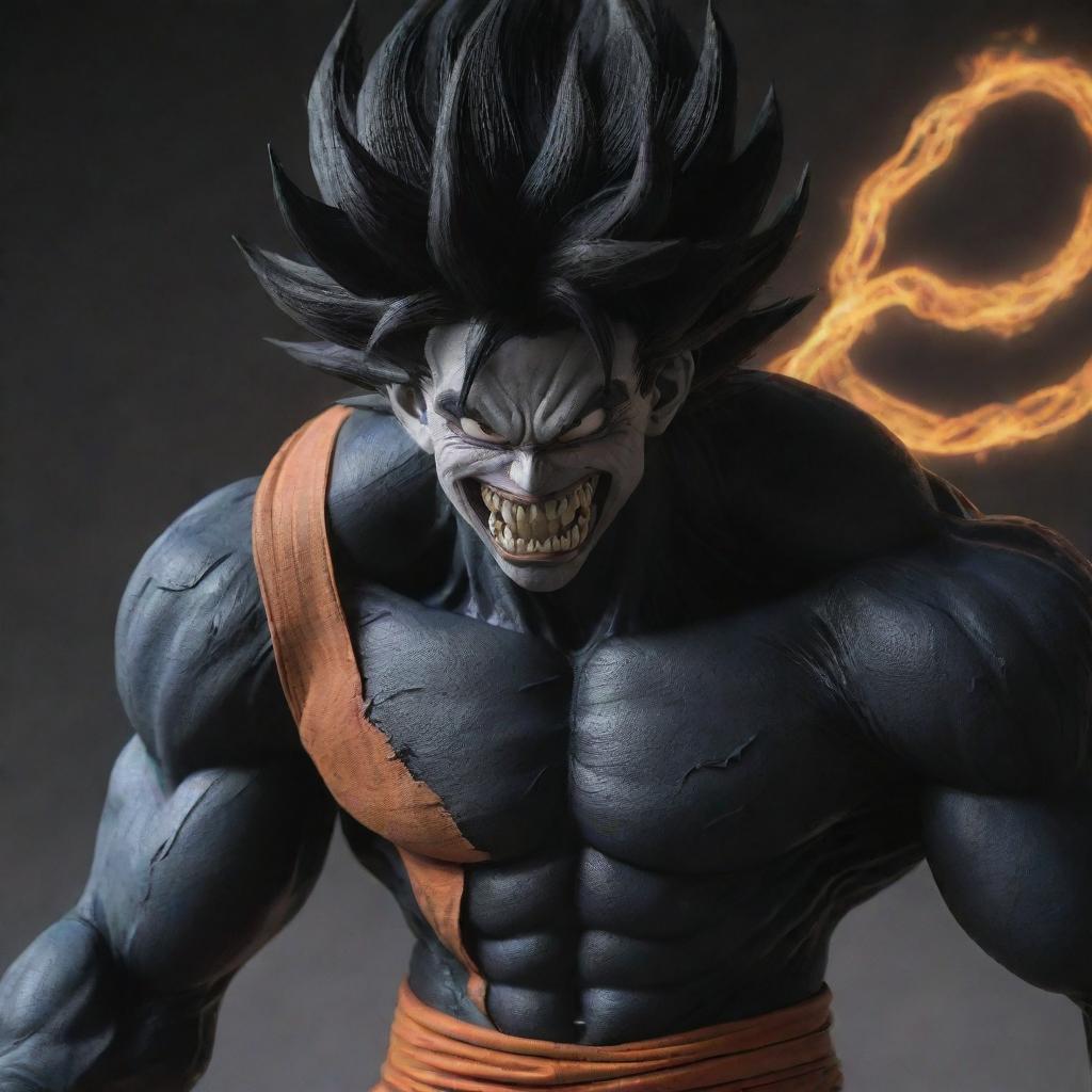 Goku from Dragon Ball Z imbued with the characteristics and features of Marvel's Venom.