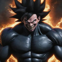 Goku from Dragon Ball Z imbued with the characteristics and features of Marvel's Venom.